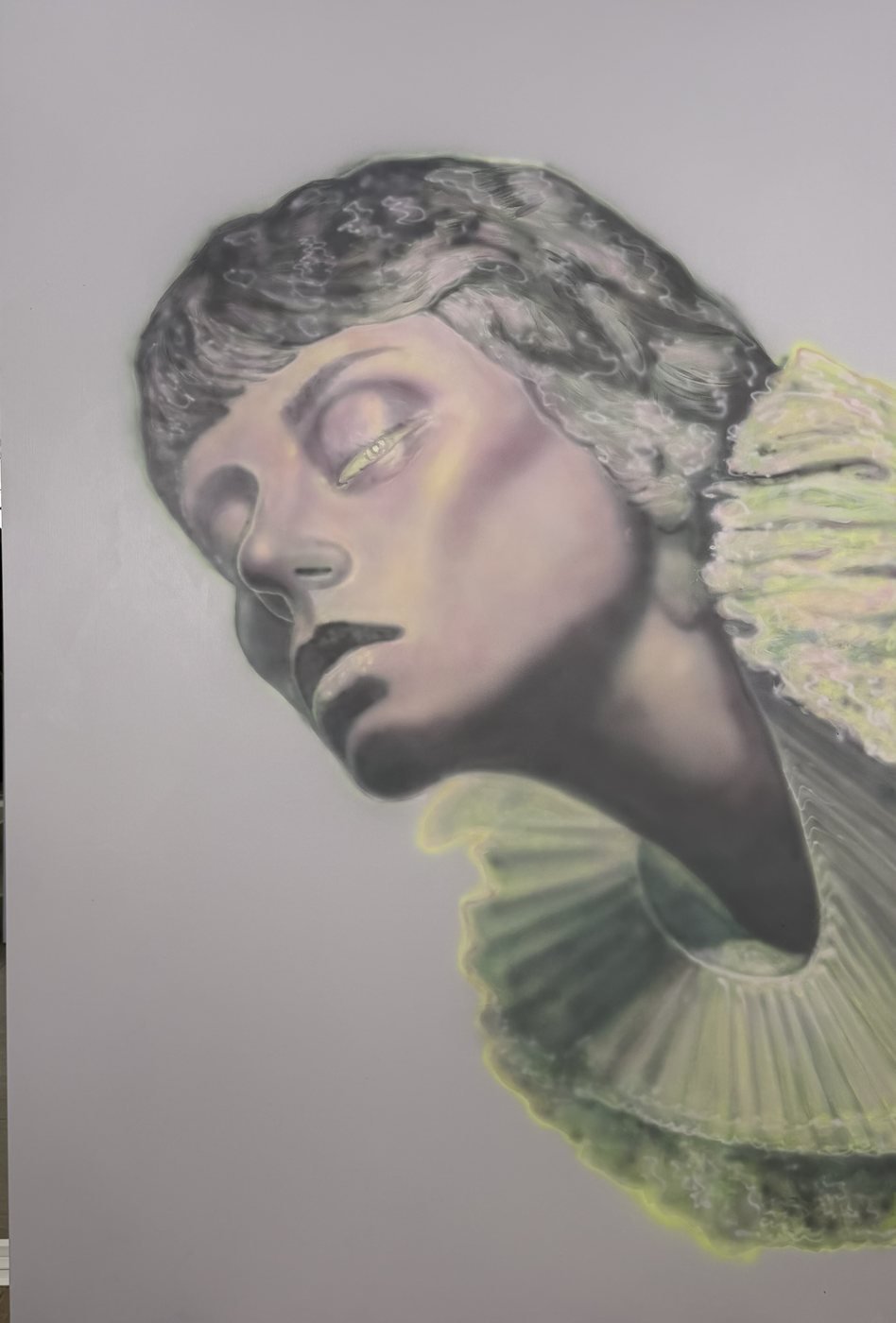 Ruff, portrait painting with a pastel ruff collar by Luis Salcedo Nieto