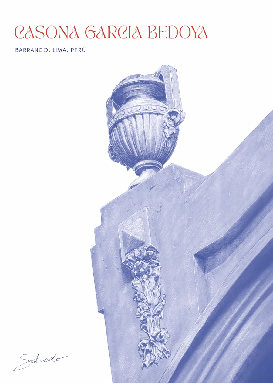 Casona García Bedoya, Barranco — hand-drawn postcard by Luis Salcedo Nieto