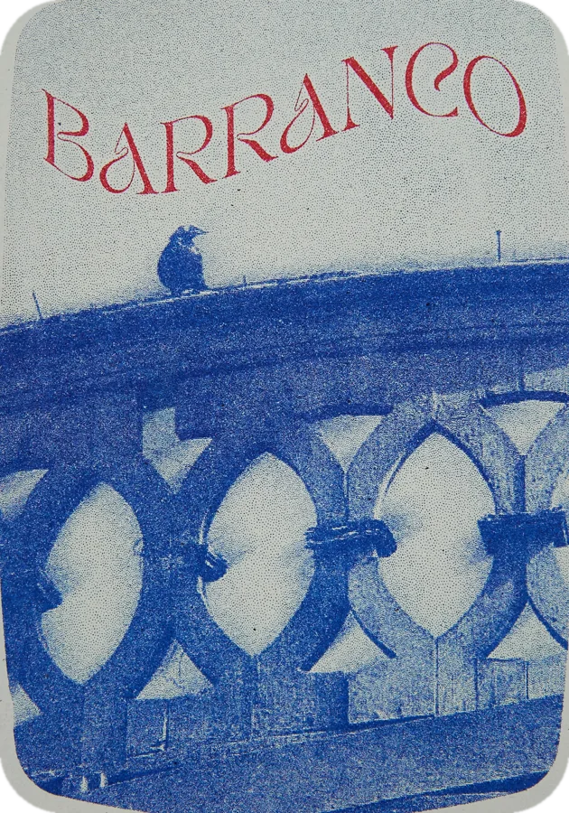 Puente de los Suspiros, Barranco: postal dibujada a mano por Luis Salcedo Nieto
